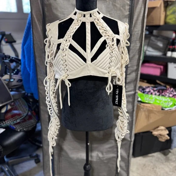Dolls Kill Rude Awakening Lace Up Top XXL White - Picture 2 of 6